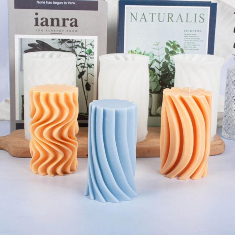 3D Geometric Cylindrical Silicone Candle Mold Handmade DIY Aromatherapy Candle Wax Clay Craft for Home Wedding Dinner