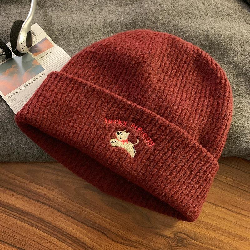 

Women s 2024 Cute Puppy Embroidery Wool Hat - Autumn/Winter, Versatile Fit, Large Head Circumference One Size