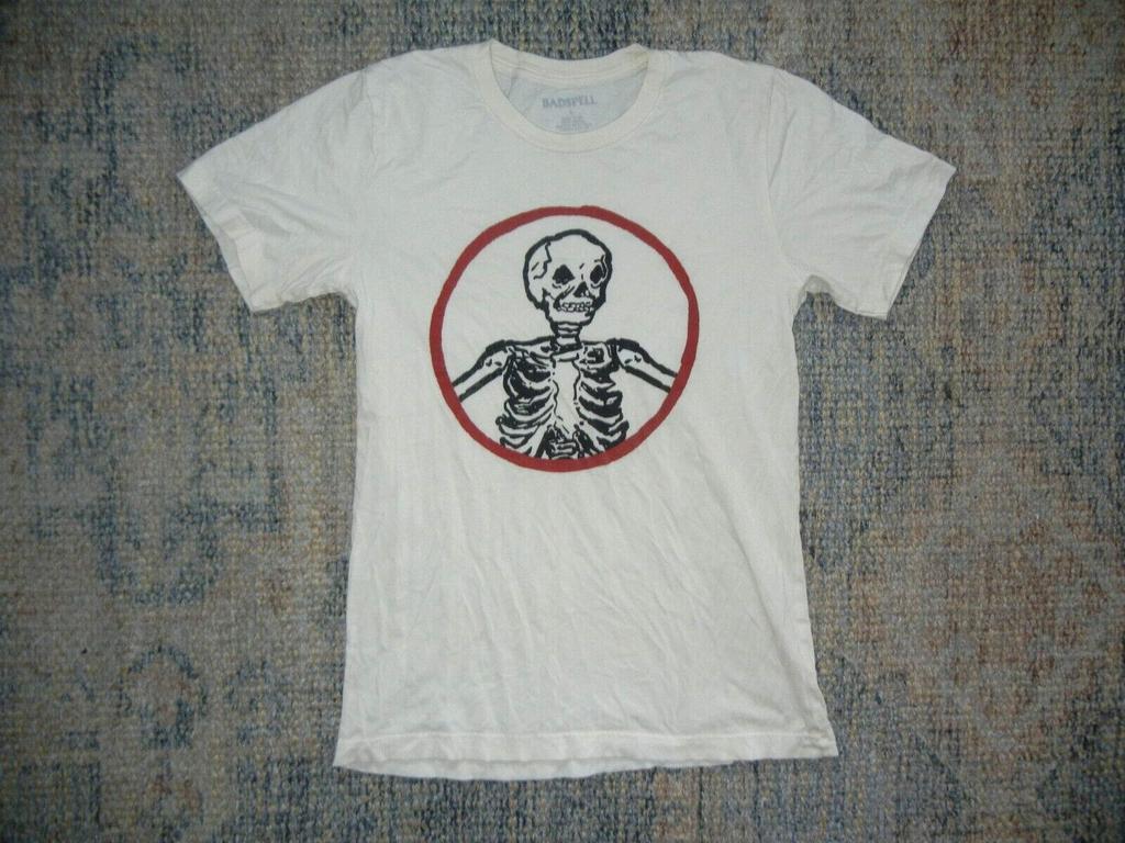BADSPELL SUPPLY CO White SKELETON/SKULL T-SHIRT Los Angeles Skate Brand Adult S