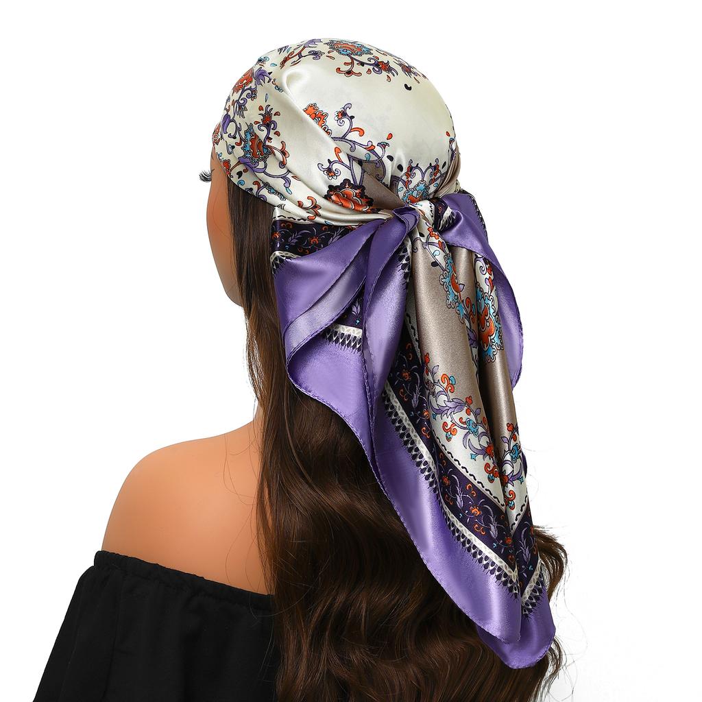Lenço de Cabeça Feminino Marca de Luxo Quadrado 90*90cm Seda Foulard Cetim Bandana Cabelo Lenço de Pescoço Macio Hijab Lenços de Cabelo Para Senhoras