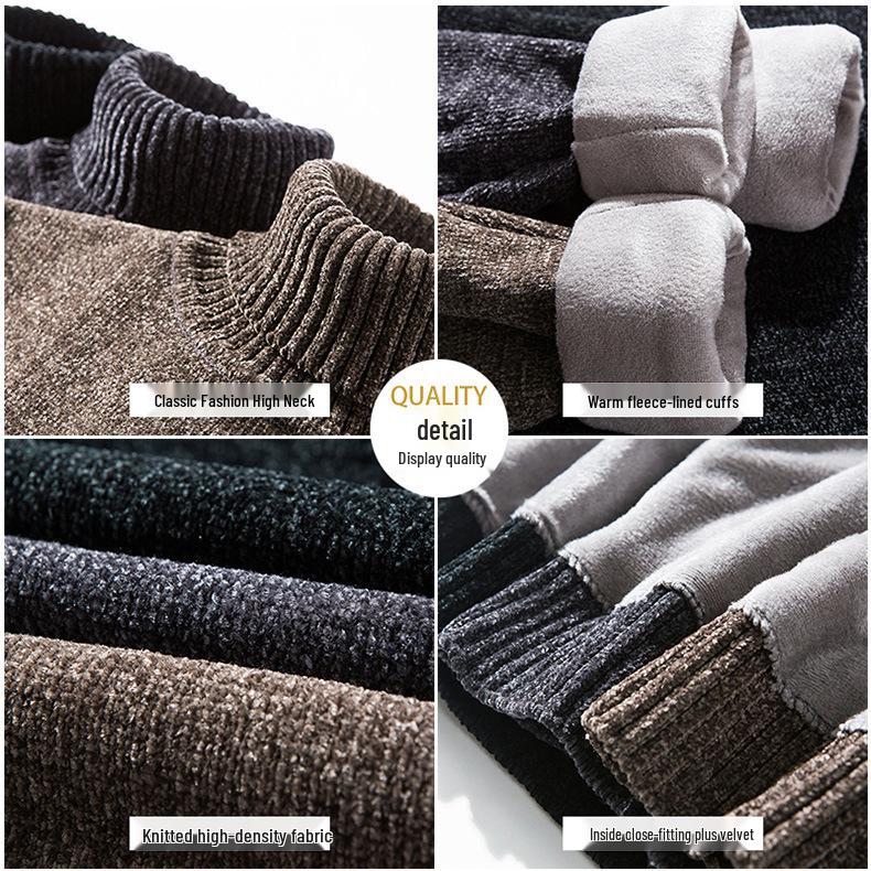 Trendy Men's High Neck Chenille Sweater - Japanese Style Loose Knit Winter Pullover