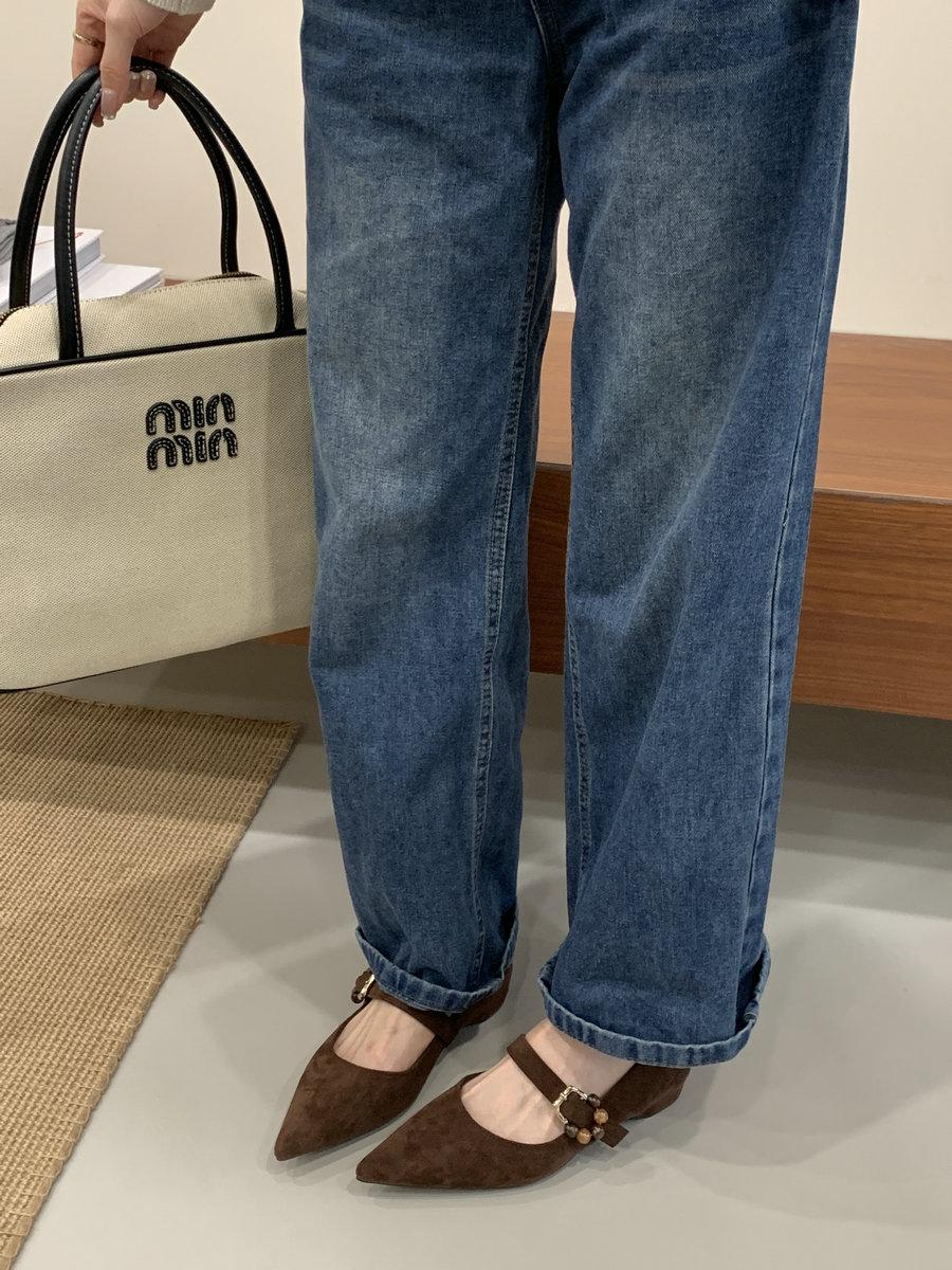 

2025 new French heightening shallow mouth pointed suede word with Mary Jane shoes women s gentle and versatile daily commute 39 темно-коричневого кольору