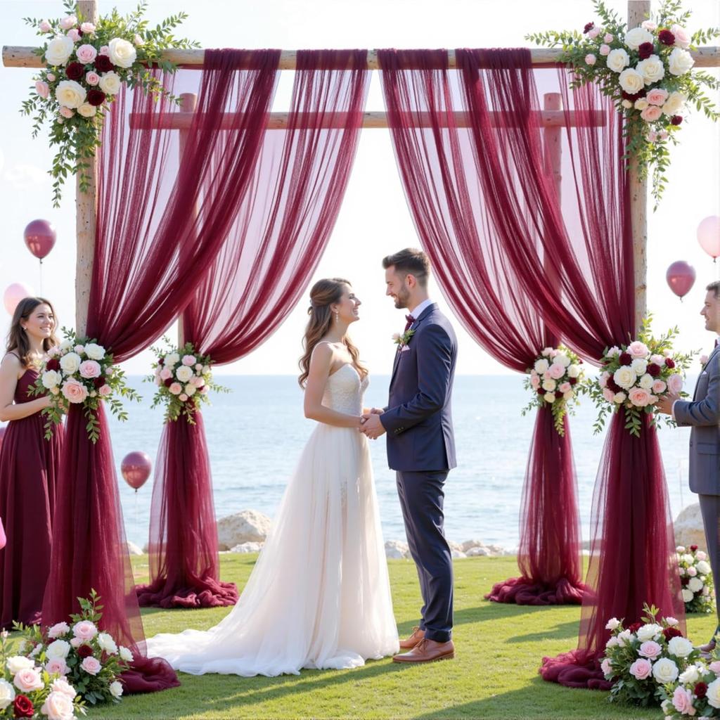 2Pcs Wedding Arch Draping Fabric for Wedding Reception Sheer Tulle Backdrop Curtain Birthday Party Baby Shower Ceiling Decor