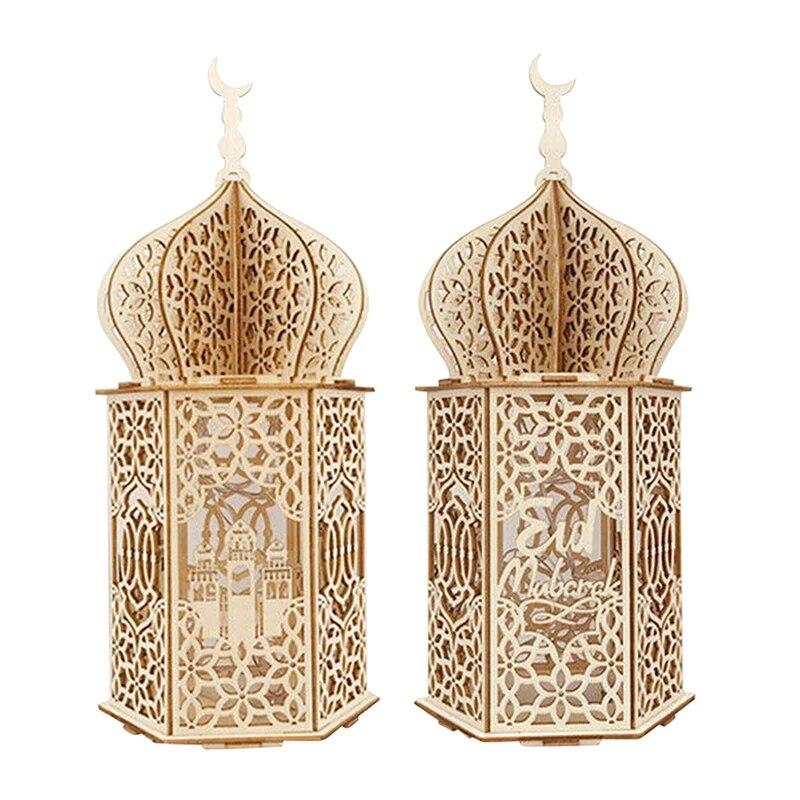 Ramadan LED Lamp Wooden Eid Mubarak Moon LED Light Muslim Islam Decorative Light Lantern For Home Decoration