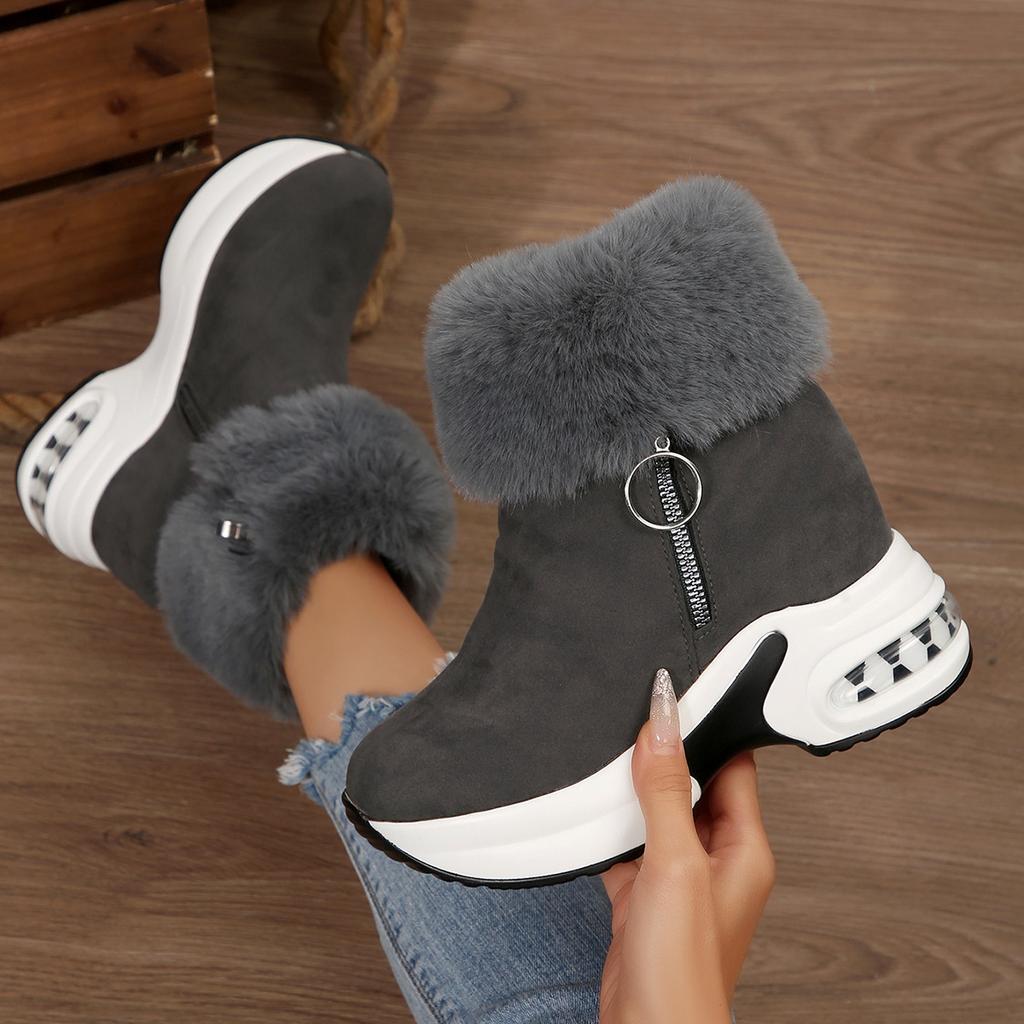 Autumn and winter new thick-soled snow boots large size fashionable warm cotton shoes medium tube solid color wedge heel air cushion short boots