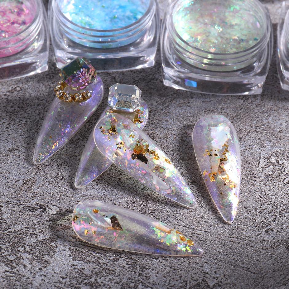 1 Box Aurora Opal Flakes Glittter Nail Sequins Sparkly Paillettes Nail Art Decoraiton