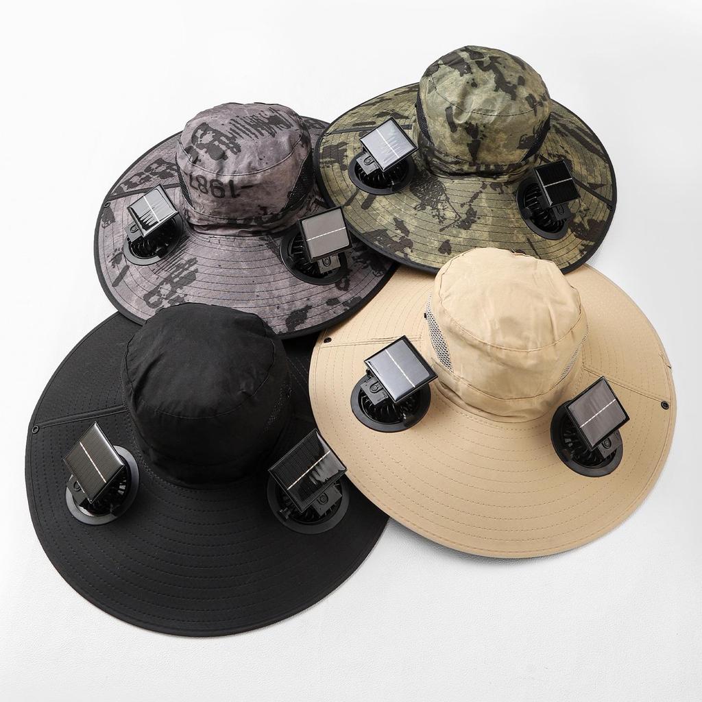Solar-Powered Wide Brim Fisherman Hat with Fan for Sun Protection, Rechargeable and Portable for Outdoor Travel