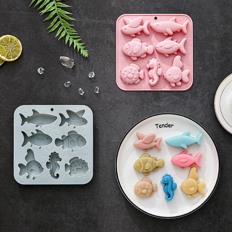 7-fach unterschiedliche Meeresfisch-Silikonform Seepferdchen Kugelfisch Form Fondant Süßigkeiten Schokoladenform Tierische Kuchen Dekoration