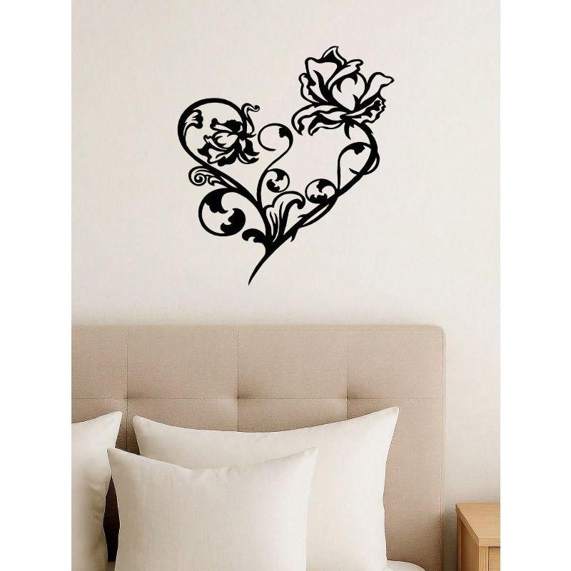 Metal Wall Art Black Wrought Iron Abstract Heart with Roses Home Decor