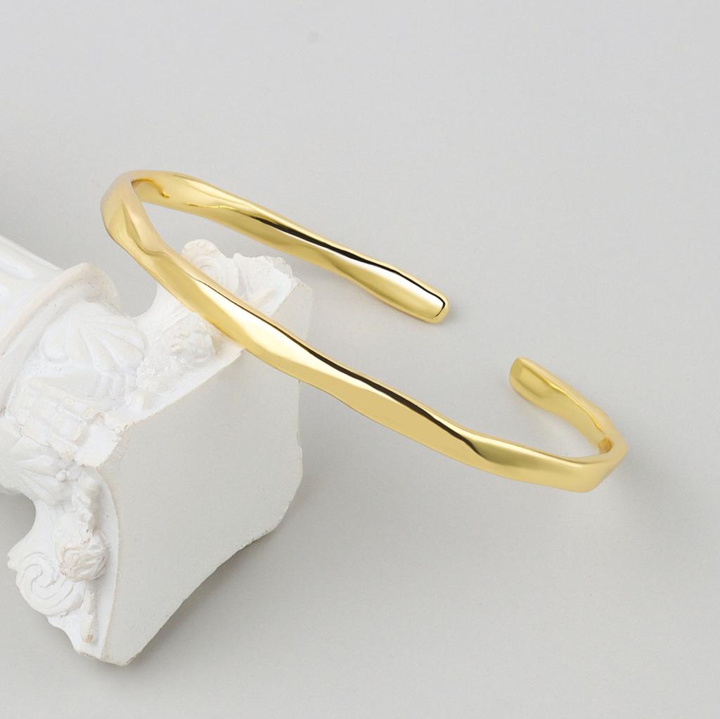 925 Silver Irregular Smooth Open Cuff Bracelet For Women Minimalist Versatile Bangle Gift For Best Friend