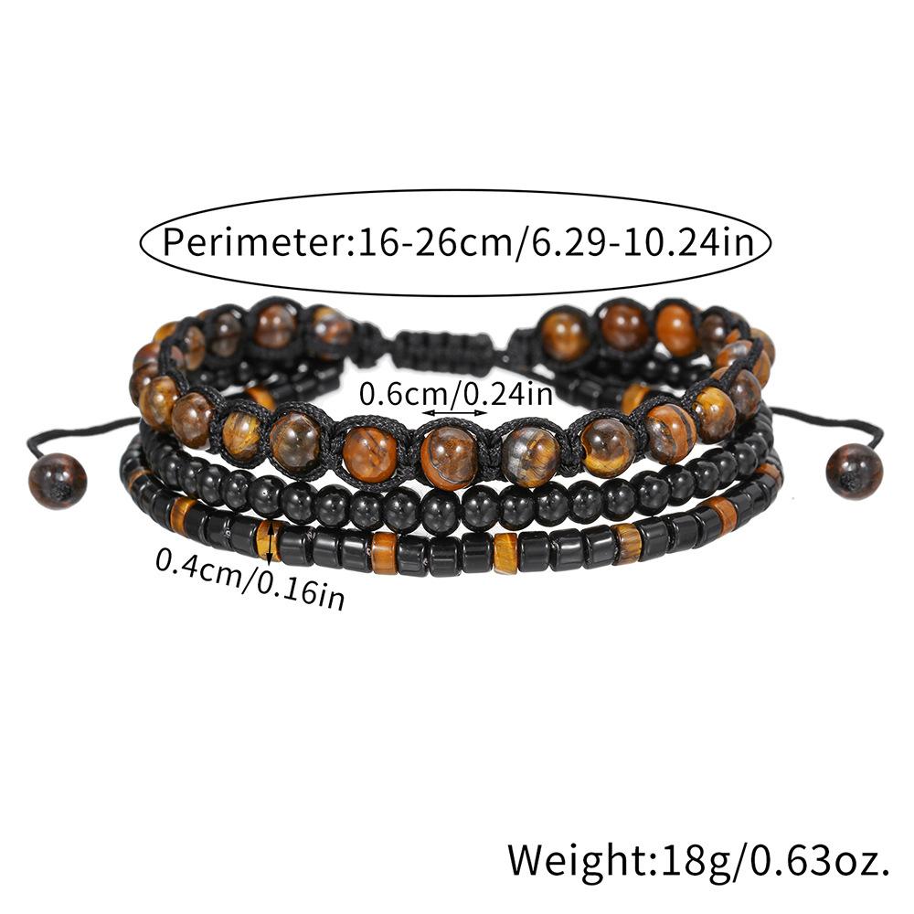 3Pcs/Set Beaded Men Bracelet Braided Rope Brass 4mm Natural Onyx Tiger Eye Stone Adjustable Male Charms Wrist Jewelry Pulseria