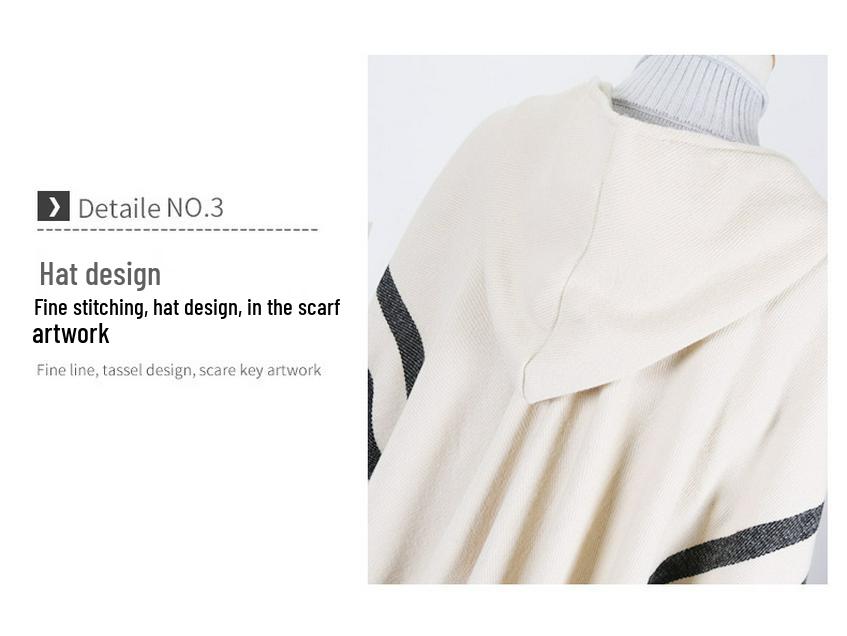 Women's Hooded Cape Shawl: Warm Autumn/Winter Tassel Slit, Two-way Imitation Cashmere Scarf