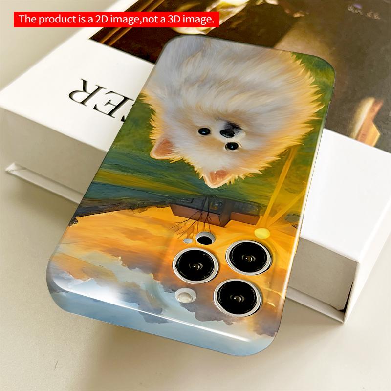 2DFlat Sunset Pomeranian In Pastoral Landscape All Inclusive Film Hard iPhone Case, Compatible with iPhone 18 Pro Max 17 16 15 14 13 12 11