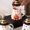 1ks 450ml/15oz Halloweenský keramický hrnek na kávu s 3D roztomilým dýňovým designem, novinkový hrnek s duchem s rozkošným dýňovým obličejem a kloboukem