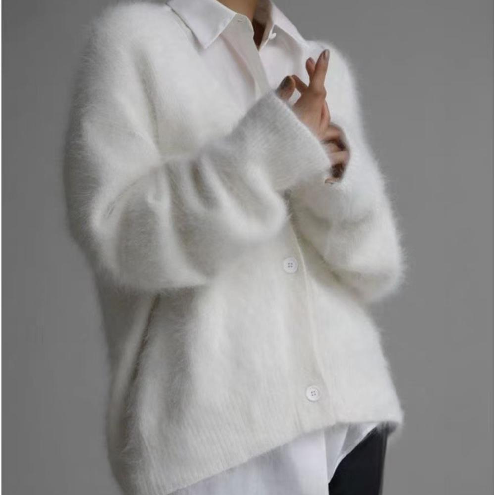 

Осень и Зима Однотонная Свободный и Расслабленный Стиль Имитация Норки Вязаная Женская Куртка Однобортный Повседневный Топ ONE SIZE белый