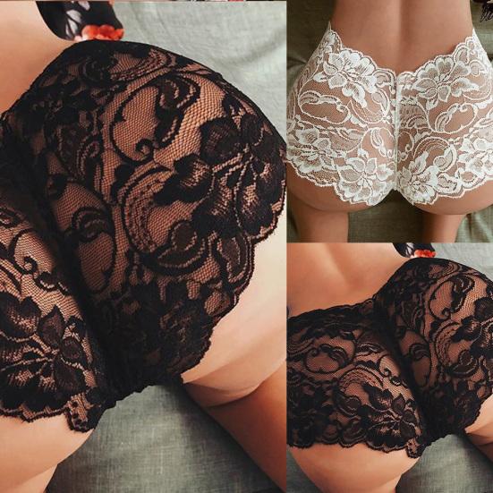 Dámské sexy prodyšné jednobarevné krajkové perspektivy Kalhotky Erotické spodní prádlo