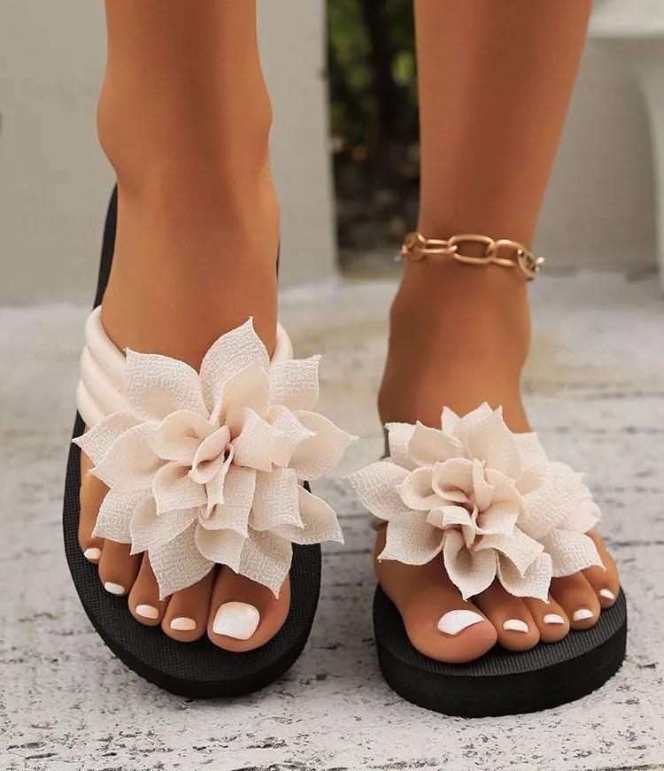 

Flip-flops For Women Plus Size Flower Flat Sandals For Women Summer New Fashion Sandals For Women 43 бежевий