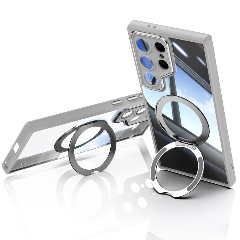 

Full Camera Coverage Car Magnetic Stand Case For Samsung Galaxy S26 S25 Edge S24 S23 FE Ultra Plus Solid Color Soft TPU Cover Galaxy S25 Ultra серый
