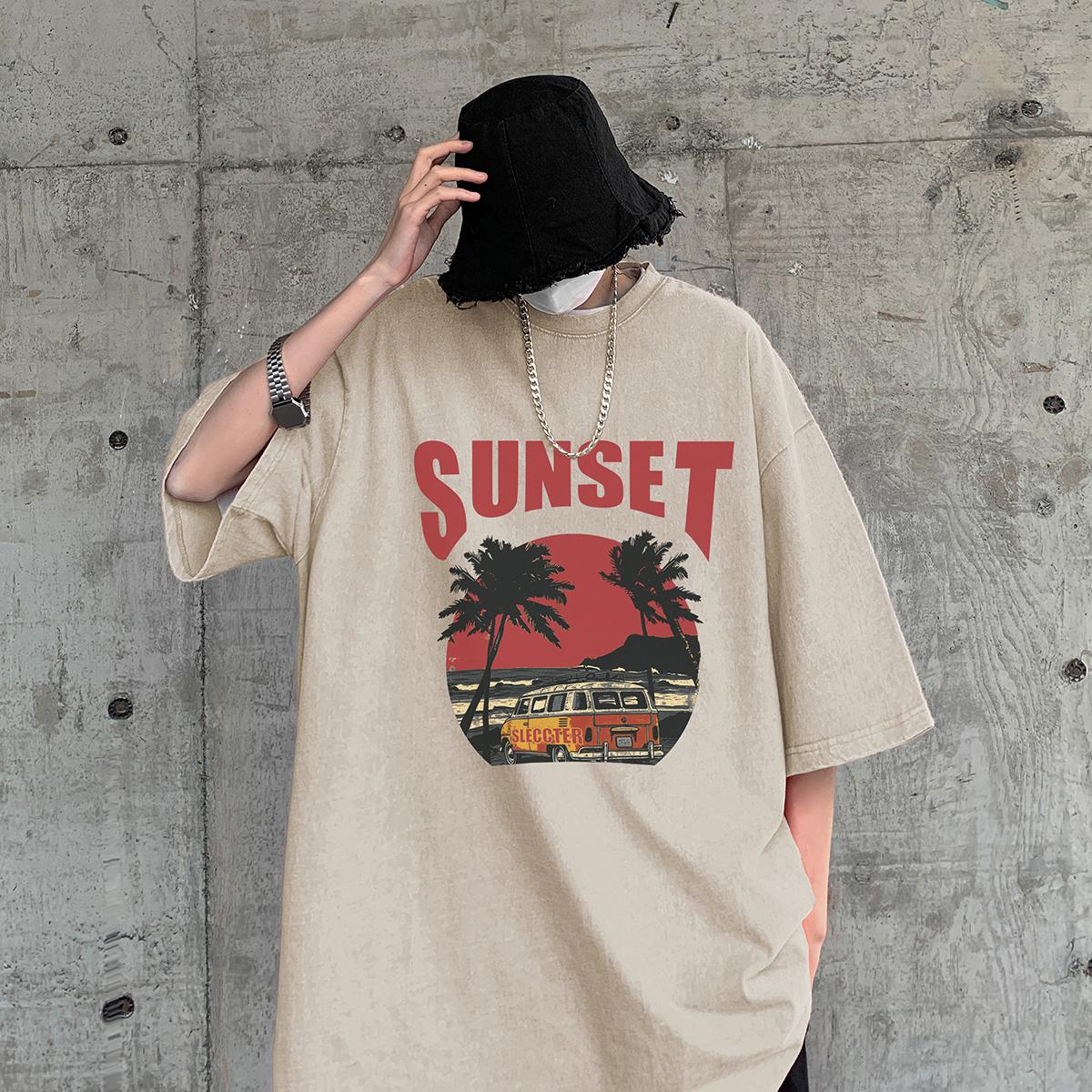 

S-5XL, 280 г/м2, 100% хлопок, винтажная футболка с кислотной стиркой, уличная одежда, короткие топы в стиле панк, футболки 5XL бежевый