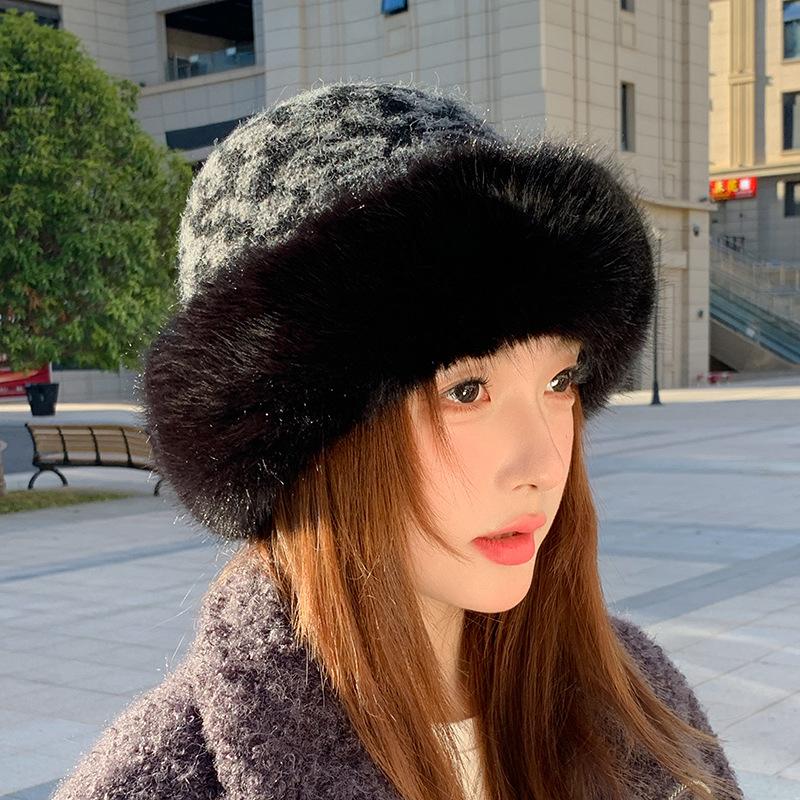 Imitation Mink Fur Straw Hat Women's Autumn and Winter Plush Bucket Hat Warm Ear Protection Mongolian Hat Basin Hat