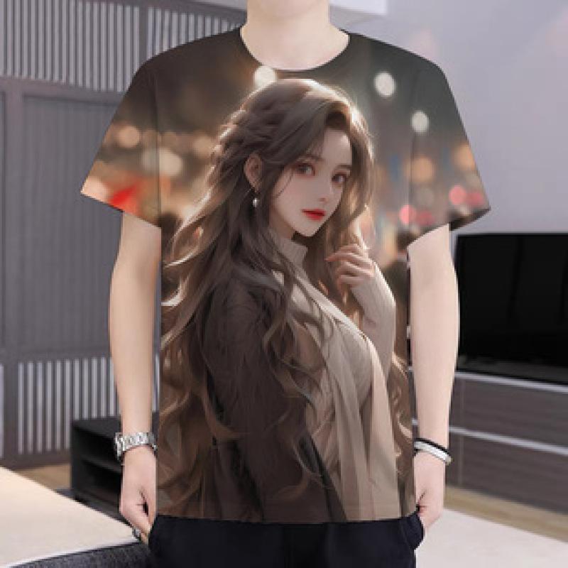 Sexy dívky Pánská trička Legrační tričko s 3D potiskem Léto Vintage Krátký rukáv Móda Tričko Ležérní Oblečení