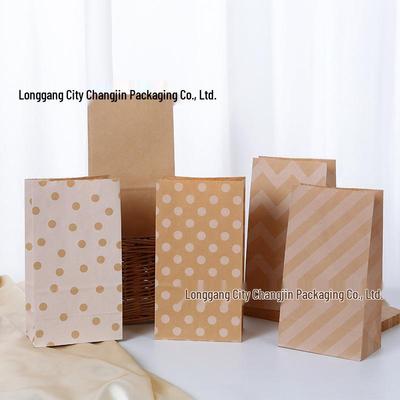 Polka Dot Kraft Paper Gift Bags with Flat Bottom and Twill Candy Packaging - Custom Logo Available