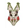 Women One Piece Swimsuit with Tie Shoulder Straps Floral Print with Matching Long Wrap Skirt Beachwear Set