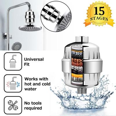 Removal Bathroom Activated Carbon Hard Water Purification Softener 15 Stages Shower Head Filter