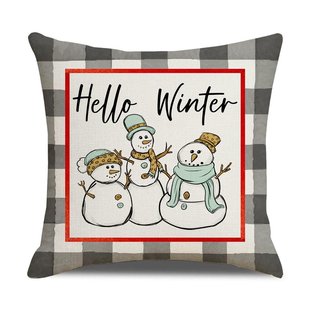 New Home Christmas Pillow Linen Black and White Checkered Cartoon Print Pillow Case Holiday Dress Up Cushion
