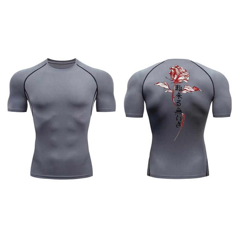 Blossom Print Short Sleeve Compression Shirts for Men Summer Athletic Quick Dry T-shirts Gym Workout Running Tees Sporty Tops