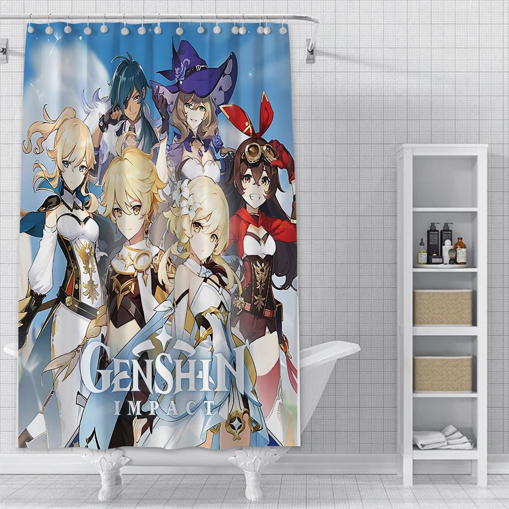 Shower Curtain Waterproof Polyester Fabric Paint Colorful Bath Curtains Genshin Impact Home Bathroom Decor Curtain With Hook