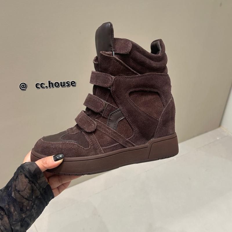 Autumn new leather thick-soled Velcro high-top