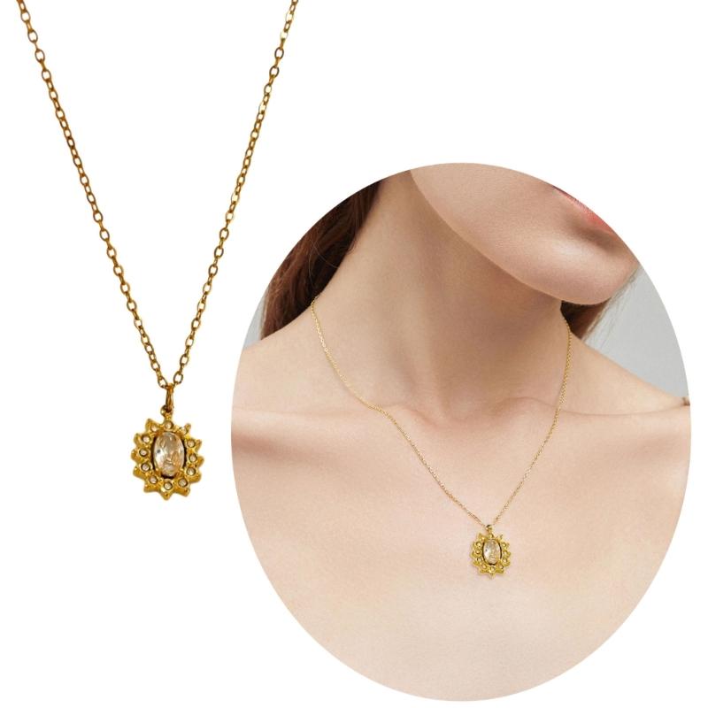 Versatile Geometric Charm Necklace With Sparkling Rhinestones Stainless Steel Clavicle Chain Adjustable Jewelry