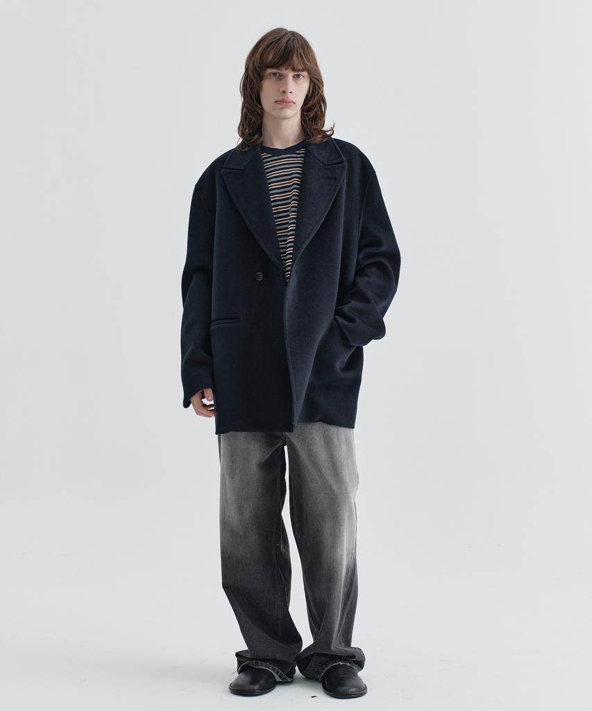 Ezio One Button Cashmere Blend Handmade Jacket_Navy