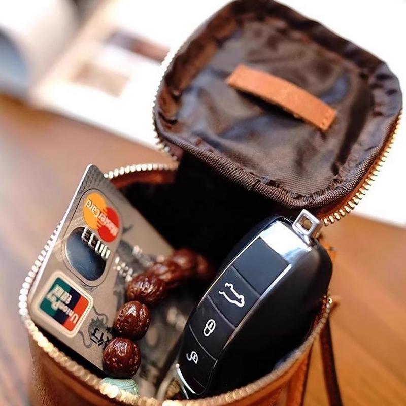 High Quality Minimalist Vegetable Tanned Cowhide Leather Mini Portable Lipstick Bag Coin & Card Holder Square Bag