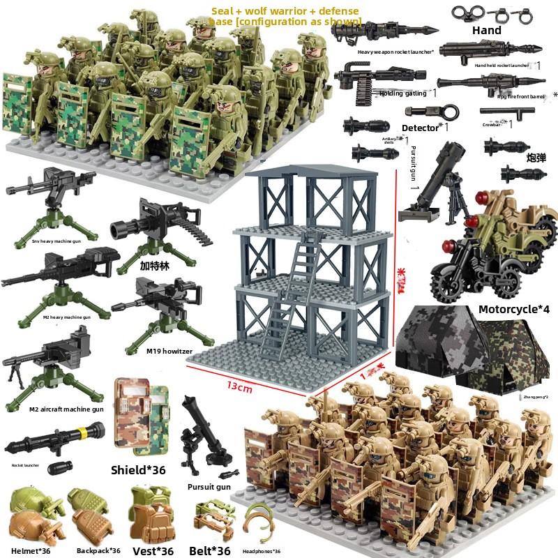 Special forces military building blocks special police armed sentry tower scene toy humanoid birthday present Zombie warrior