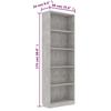 5 Shelf Bookshelf Concrete Grey 60 x 24 x 175 cm Engineered Wood