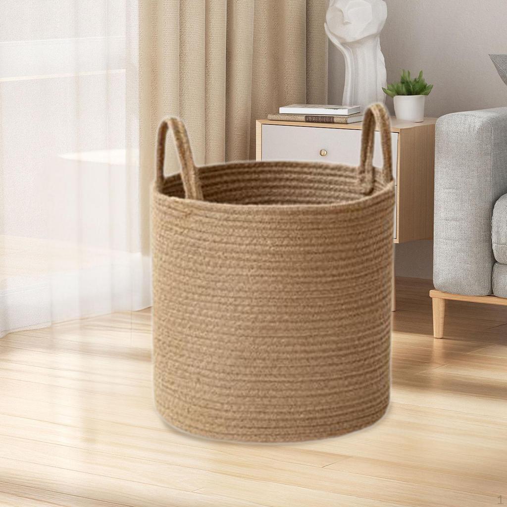 Large Round Utility Basket with Handles, Ideal for Laundry In Living