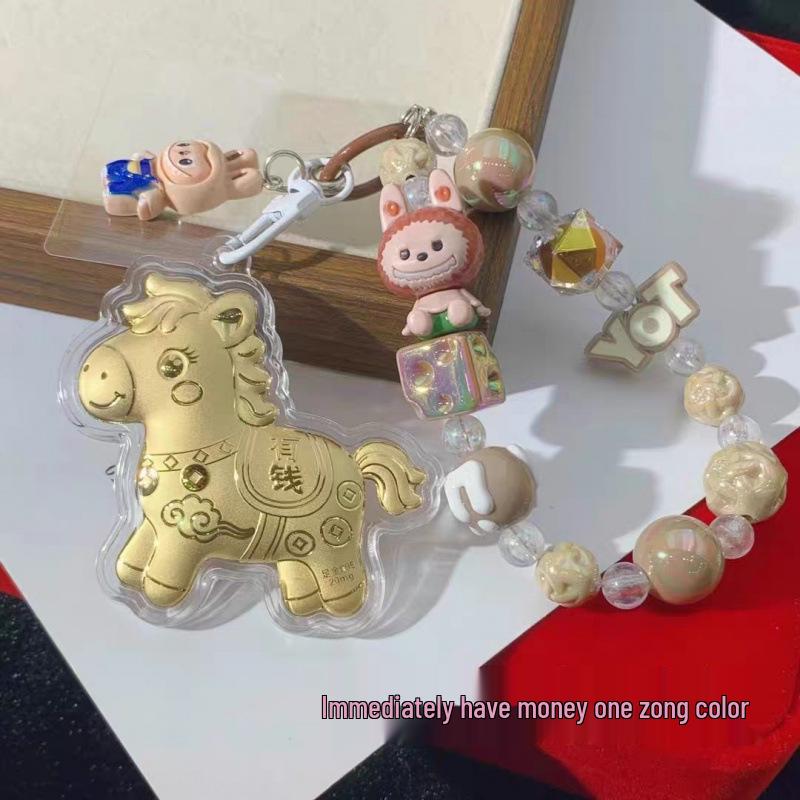999 Pure Gold Cartoon Pony Keychain Pendant & Phone Strap Charm Gift