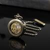 TREEWETO Pocket Watch Hand Wind Antique Mechanical Skeleton Chain Men's Bronze