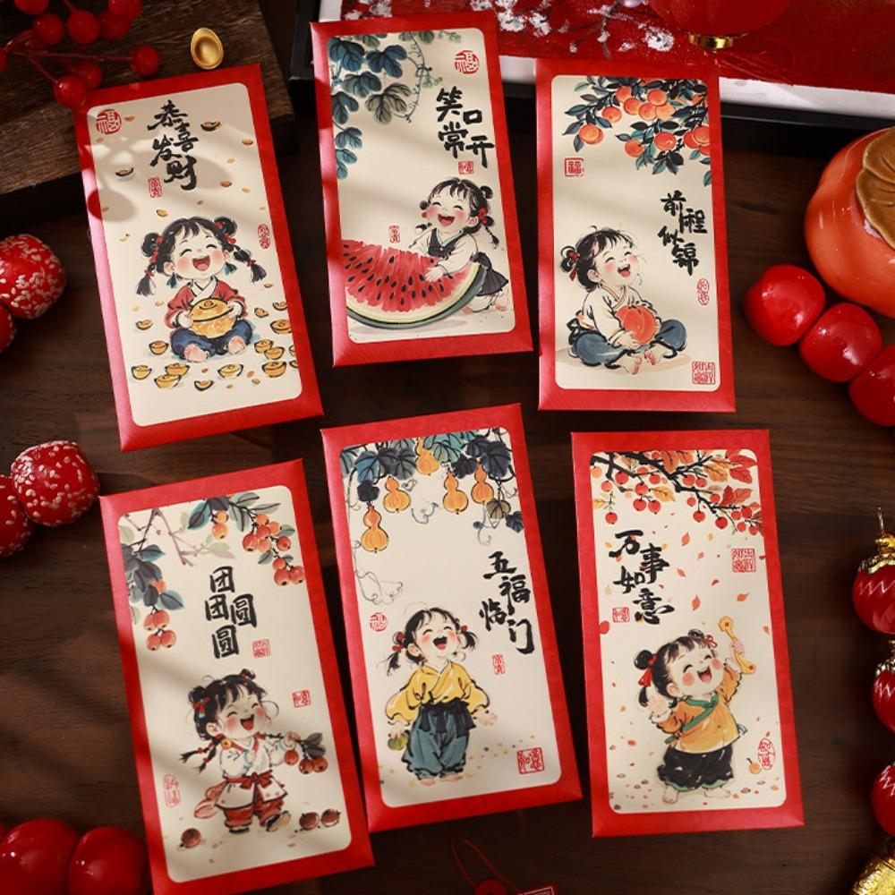 6pcs Chinese Style Children Money Pocket Red Envelopes Gifts Packing Bags  Kids Gifts