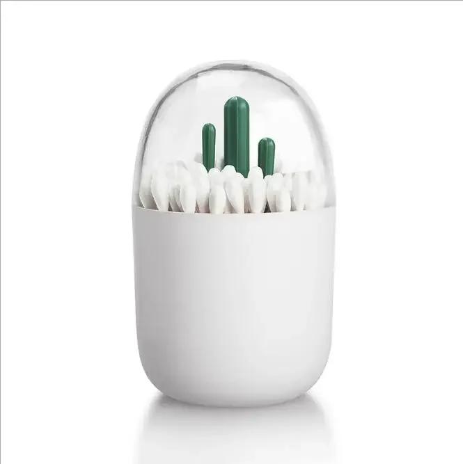 1pc Creative Toothpick Holder Plastic Cotton Swab Holder with Cute Mini Cactus Trees Rabbit Table Accessories Home Decor