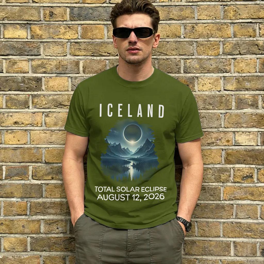 Iceland Total Solar Eclipse August 2026 Cotton T Shirt Man Summer Streetwear T Shirts Crewneck Harajuku T Shirt Plus Size Tops