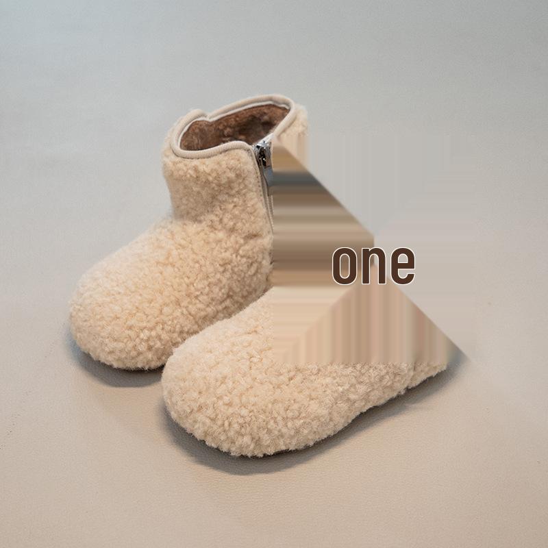 

Korean-Style Girls Mid-Calf Winter Snow Boots 2025: Warm Furry Cotton Shoes with Velvet for Kids Size 25 - Inner Length 15.5cm вершковий/білий