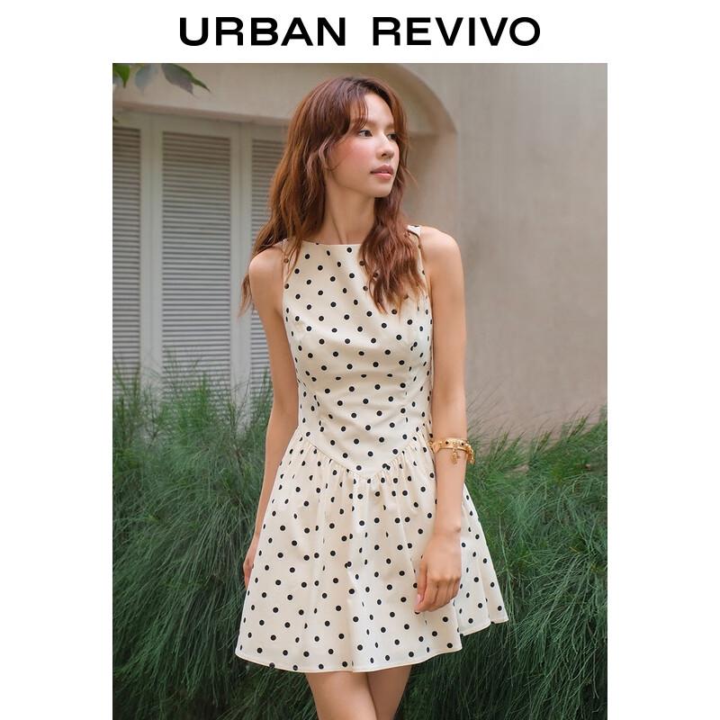 UR Women's 2025 Autumn French Polka Dot Bow Sleeveless A-Line Dress