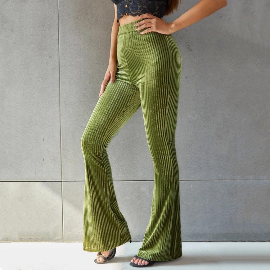 Nové stylové kalhoty pro ženy Slim Fit Vintage Fashion Flare Kalhoty s vysokým pasem Elastické kalhoty