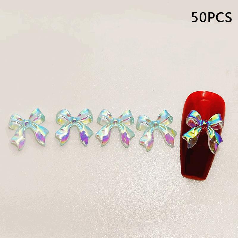 50Pcs/Bag 3D Bowknot Nail Art Decoration Colorful Aurora Super Fairy Bow Nail Art Charms Girl Diy  Manicure Accessories