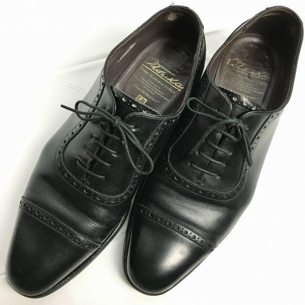 USED/Otsuka Seika/ Semi Brogue Cap Toe Business Shoes Black size 8.5 26.5-27.0 Men's Made in Japan