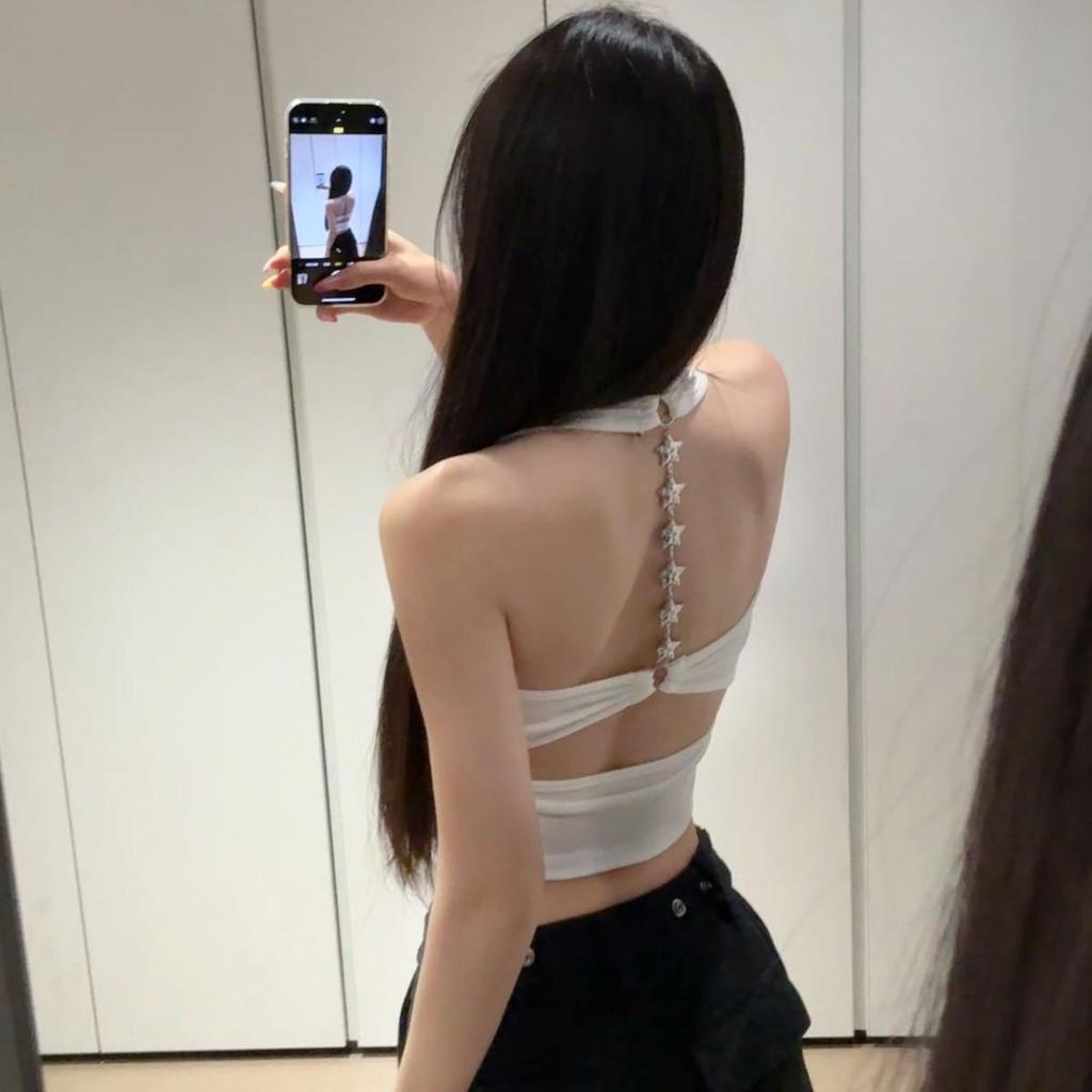 Spicy Girl Star Chain Halter Backless Camisole with Chest Pads & Cutout Design