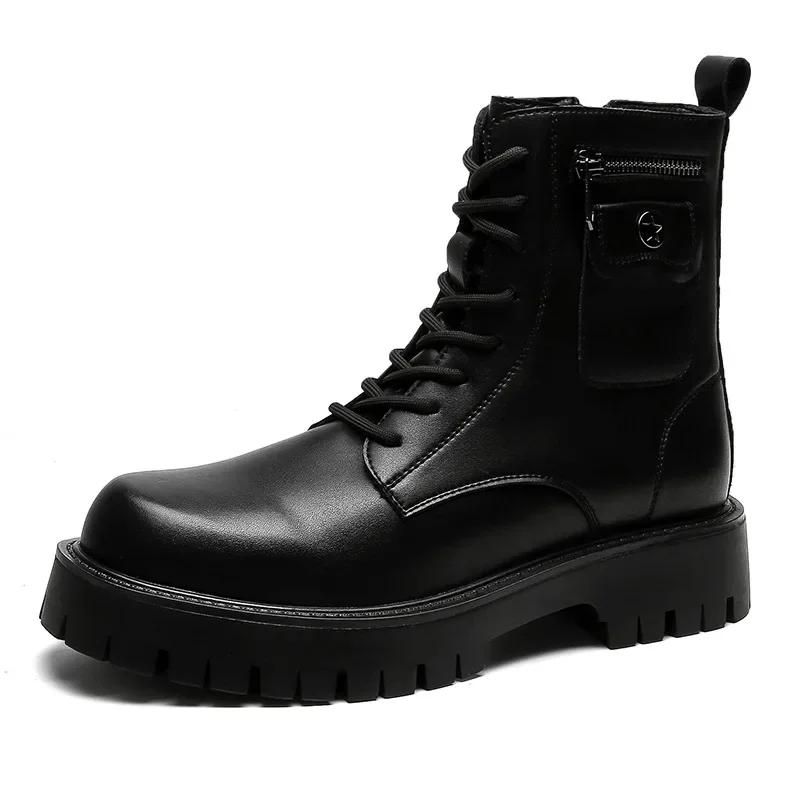 

Trend Men Boots Sneakers Outdoor Fashion High Top Punk Shoes for Men Casual Leather Street Style Ankle Boots Men 44